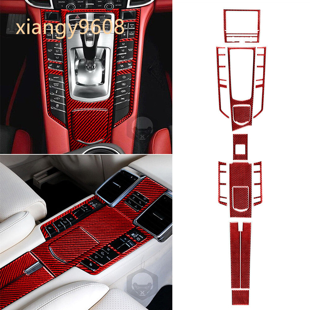 12Pc Red Carbon Central Control Gear Shift Set Trim for Porsche for Panamera 2010-16
