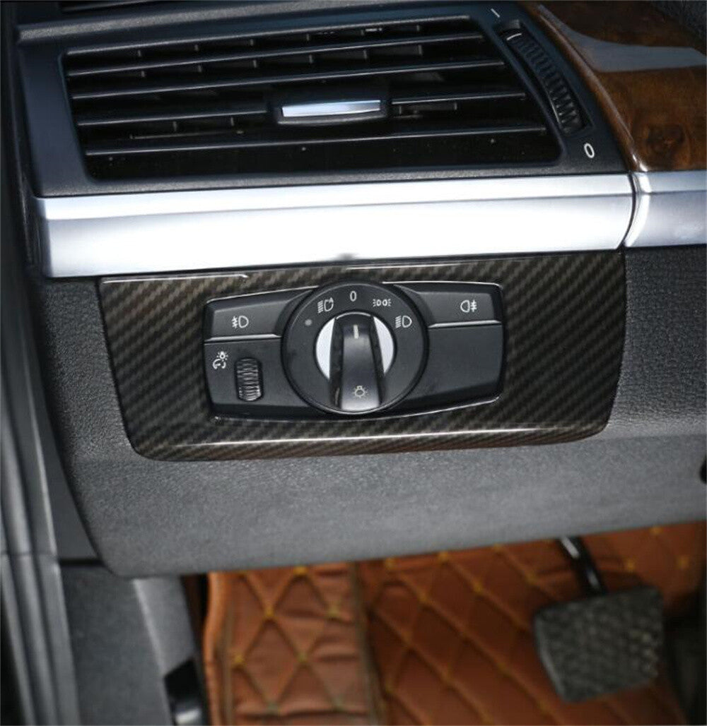 Carbon ABS Interior Headlight Switch Button Trim for BMW X5 E70 X6 E71 2008-2013