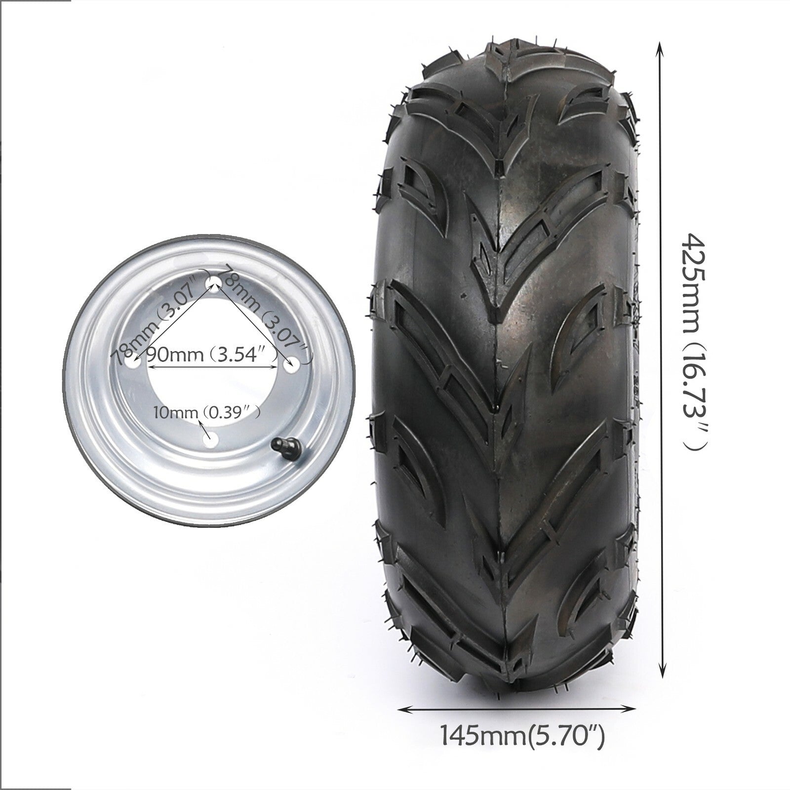 4-piece set of 16x8-7 wheels, tires, rims, 4 lugs, 16x8x7 + hubs and spindles - Taodao All-Terrain Vehicle, Four-Wheel for Mini Bicycle