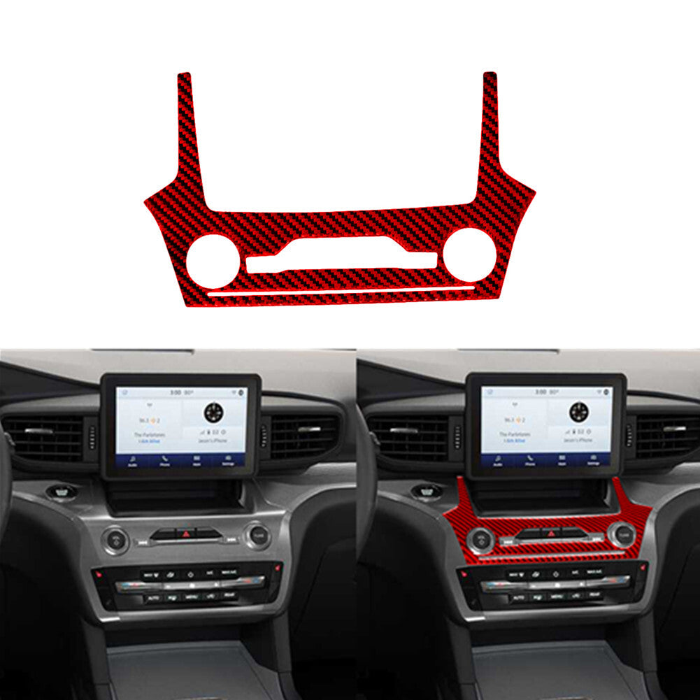 Red Carbon Fiber Center Console Radio Panel Cover Trim for Ford Explorer 2020-23