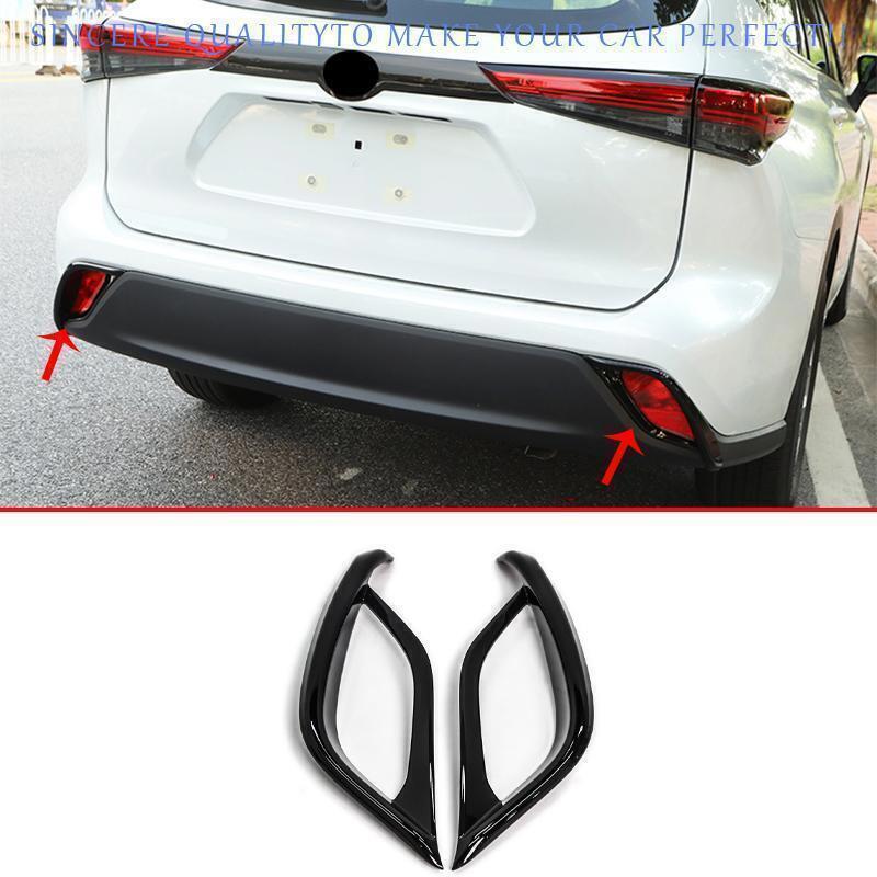 Glossy Black Rear Fog Light Lamp Frame Trims 2pc for Toyota Highlander 2020-2024