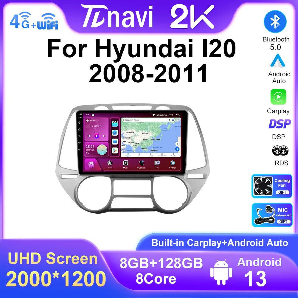 Android Auto CarPlay Screen for Hyundai I20 2008-2011 Car Stereo Radio GPS Navi
