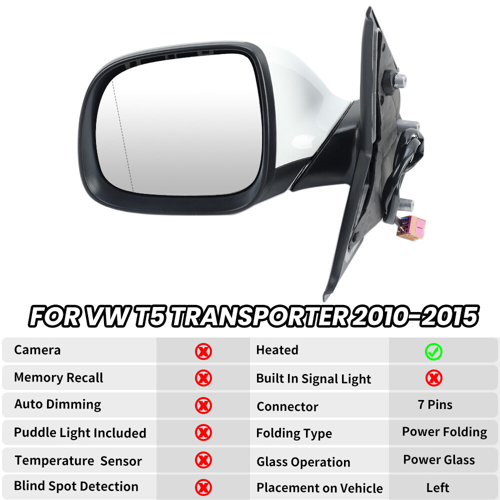 F¨¹r for VW T5 Transporter 2010-2015 Au?enspiegel R¨¹ckspiegel Wei? Links 7 Draht