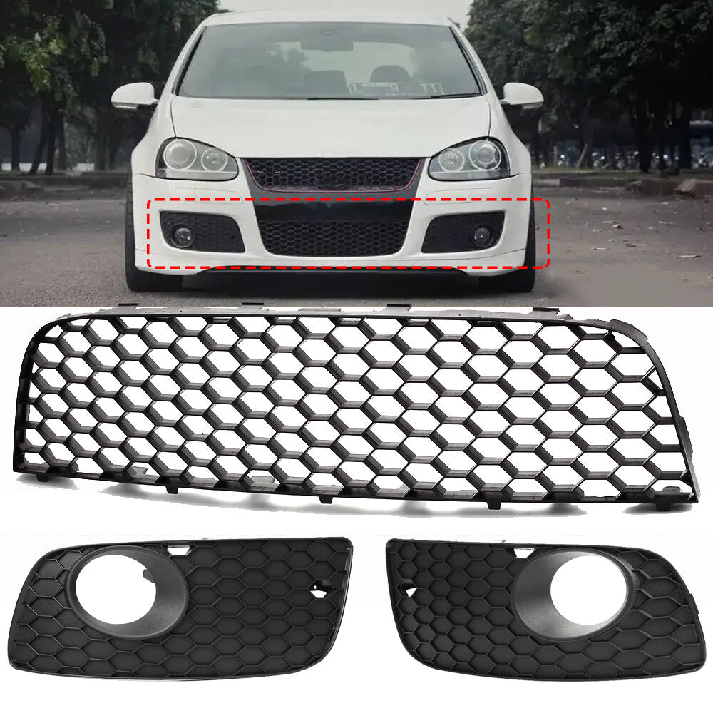 3x Front Bumper Lower Grille+Fog Light Grill Cover for VW for Golf MK5 GTI 2005-2009