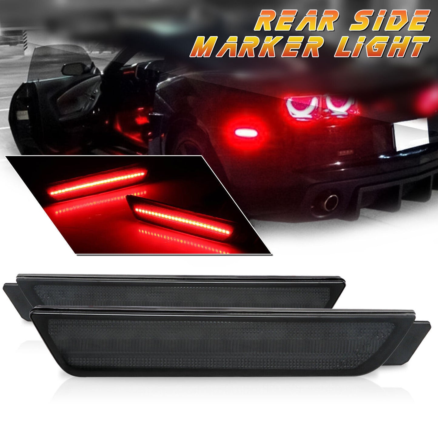 Smoked lens with red LED rear marker reflector for 2010-2015 for Chevrolet Camaro.
