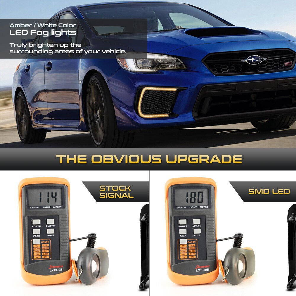 Switchback Sequential Smoked LED Fog Lamp Cover Bezel DRL For 2018-2021 WRX STi
