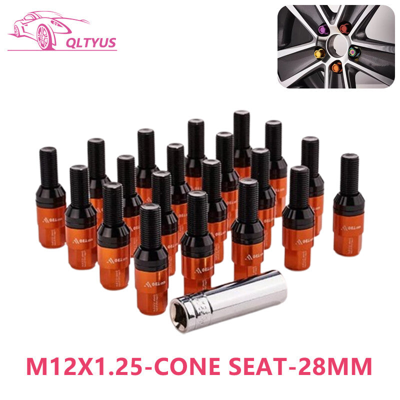 20P 28mm M12x1.25 Wheel Lug Bolt Cone for Seat Studs for Jeep for Chrysler for Dodge Orange