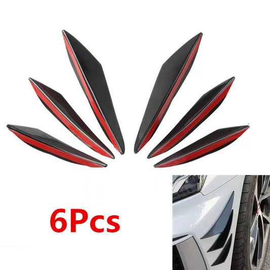 Black Car Front Bumper Lip Rubber Fins Splitter Spoiler Canards Valence Sticker