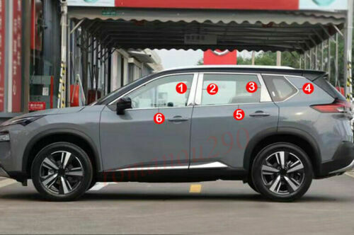 12P for Nissan Rogue 2021-2023 Chrome Window Sill Pillar Posts Molding Cover