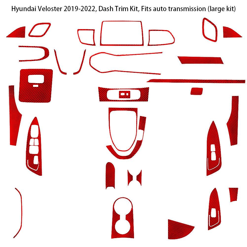 Red Carbon Fiber Full Sets Trim Cover Kit for Hyundai for Veloster JS 2019-2022