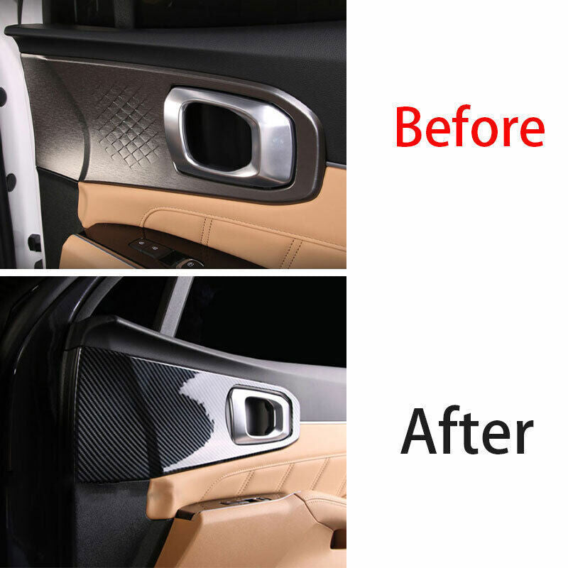 Car Inner Door Panel Frame Cover Trim 4 for Kia Sorento 2021-2022 Carbon Fiber