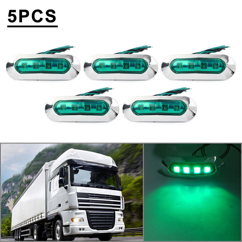 5x 12V-24V Green LED Side Clearance Marker Light Fit Car Truck Trailer Pickup