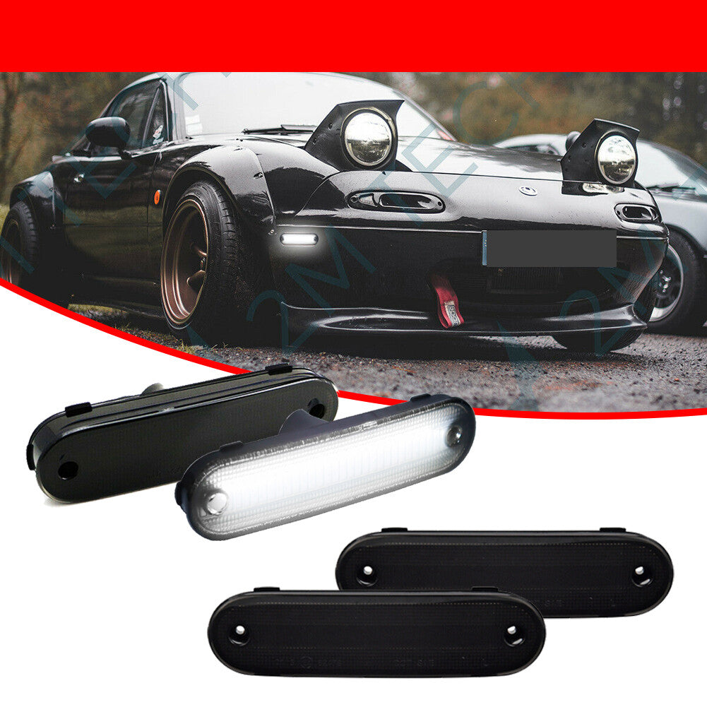 Four-piece smoke front + rear white LED side marker lights for 1990-2005 for Mazda Miata MX-5