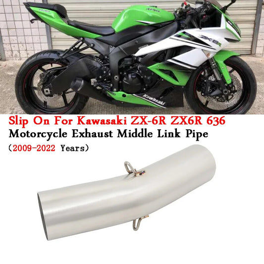 for Kawasaki ZX6R 636 Slip-On Stainless Exhaust Mid-Pipe  Muffler 2009-2022