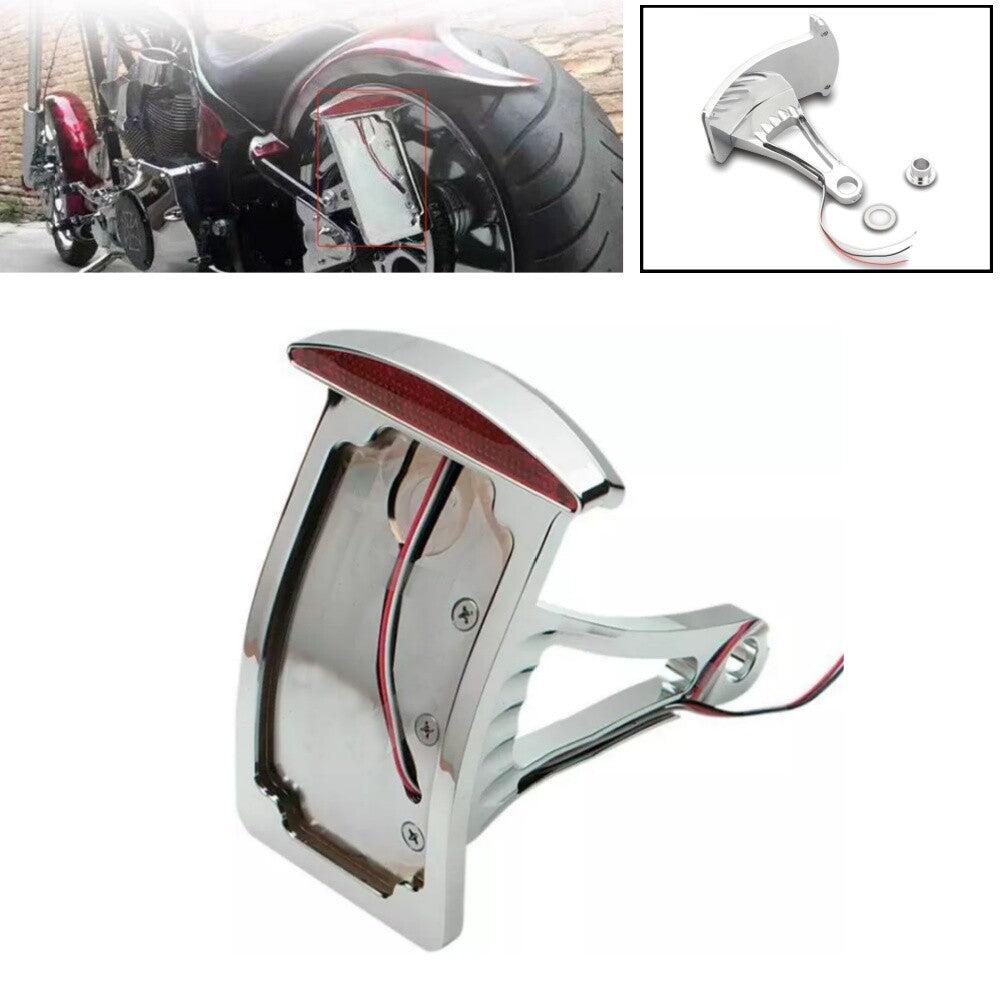 Chrome Half-Moon LED Taillight w/Curved Vertical License Plate Mount for Harley