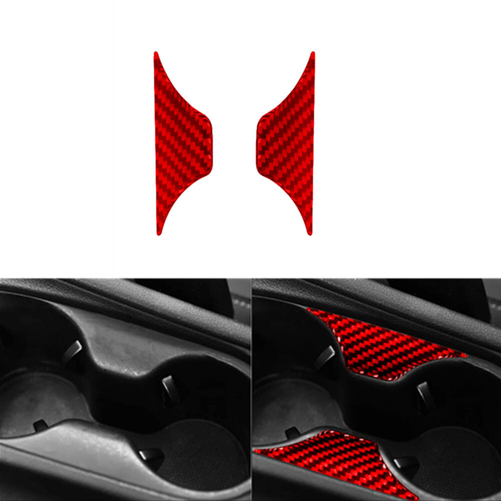 Two red carbon fiber center cup holder decorative covers are suitable for the modern for Veloster JS