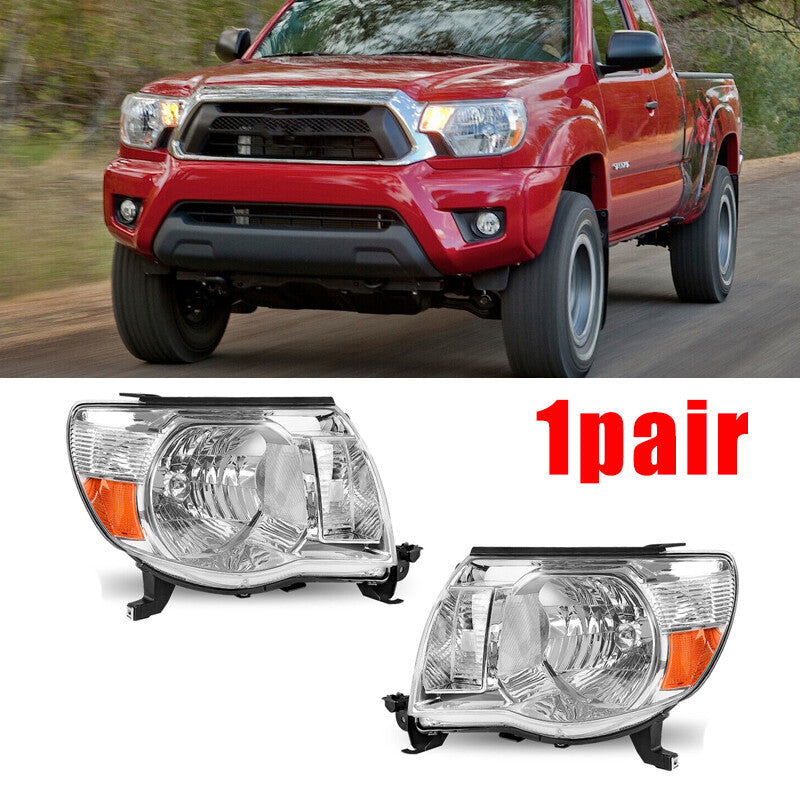 For 2005-2011 for Toyota Tacoma Chrome Headlights Assembly Amber Corner Lamps Pair