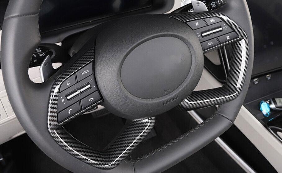 Refit for Hyundai for Tucson 2022 2023 Carbon Fiber Steering Wheel Button Frame Trim