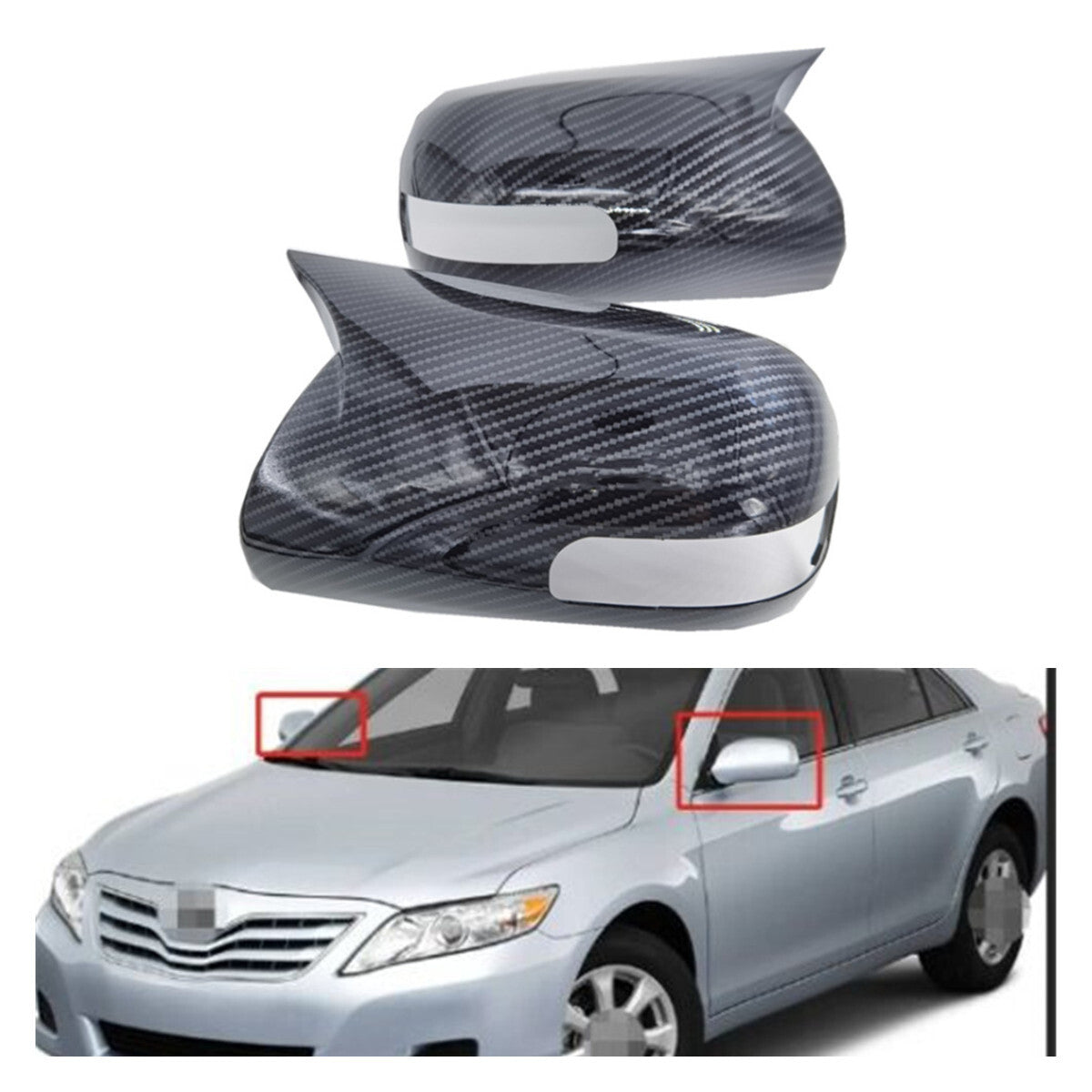 for Toyota for Camry 2006-2011 Carbon Fiber Look Ox Horn Rear View Mirror Cover Trim