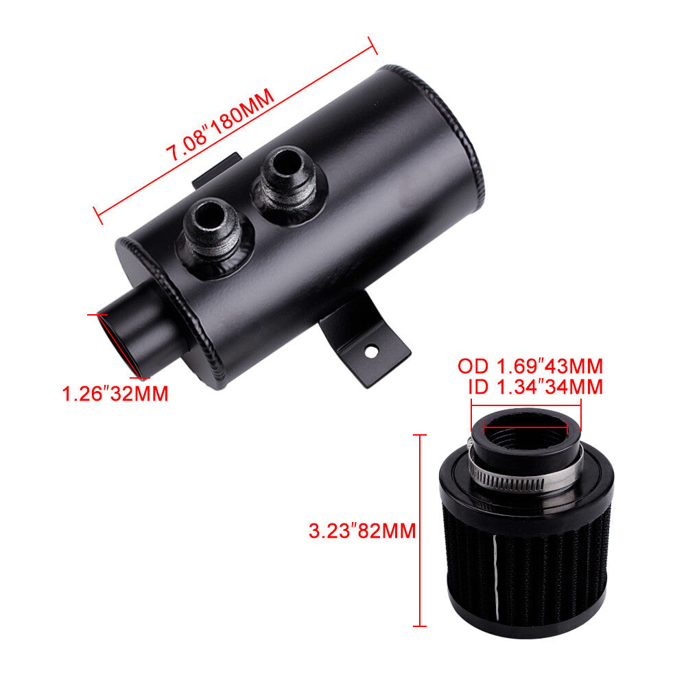 CA 750ml 3 Ports Oil Catch Tank Can Dual Baffled Breather Filter Reservoir 3/8
