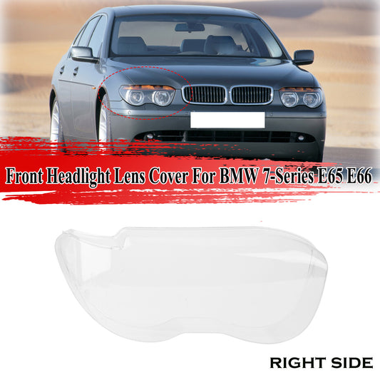 Right front light lens cover for BMW 7 Series E65 2002-2005, transparent.