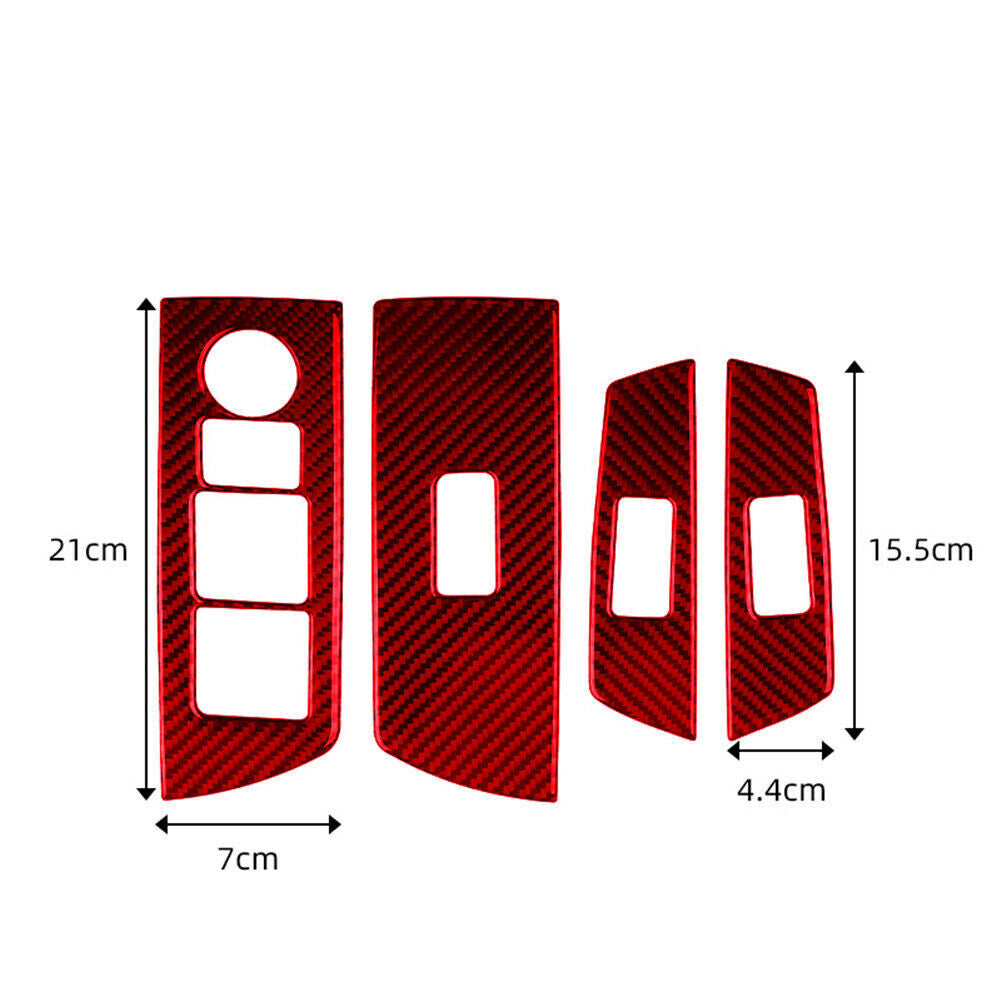 4¡ÁRed Carbon Fiber Windlow Lift Switch Button Panel Trim for Mazda CX-9 2016-22