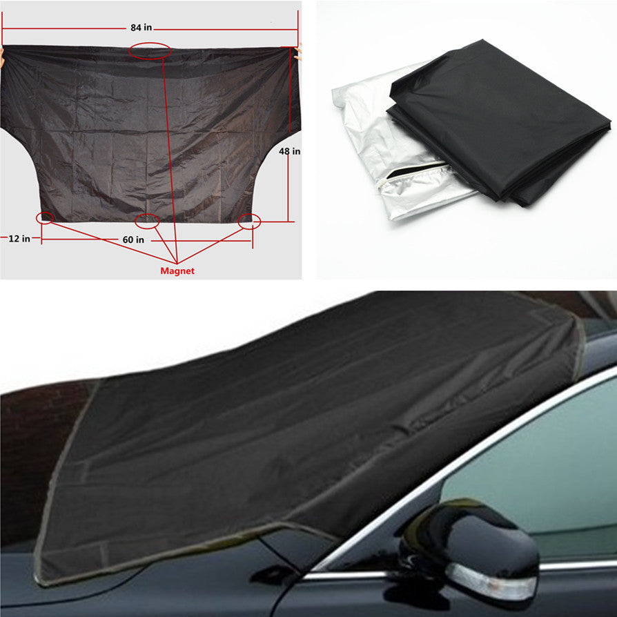 Prevent car Sun Snow Ice Frost Freezing Magnet cover Windshield Tarpaulin Black