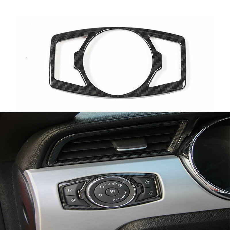 for Ford F150/ for Mustang 2015-2019 Carbon fiber Headlight Switch Trim Decor Cover