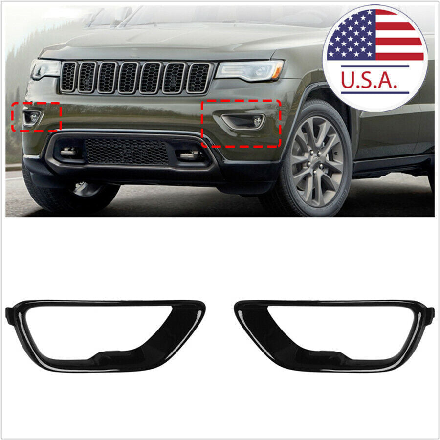 Pair Car Front Fog Light Cover Fog Lamp Trim Black for Jeep for Grand Cherokee 17-19