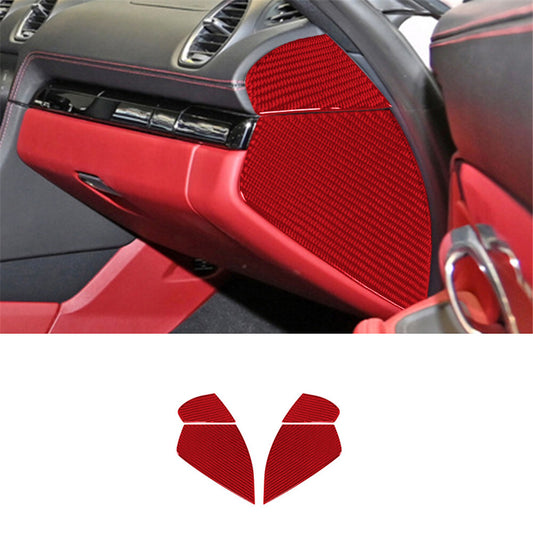 4pcs Red Carbon Fiber Front Dashboard Side Cover Trim for Porsche 718 2016-2022