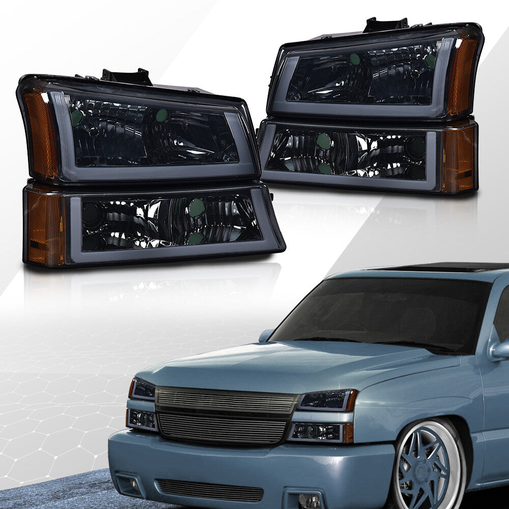 Suitable for 03-06 for Chevrolet Silverado smoked/amber headlights/LED light strips DRL