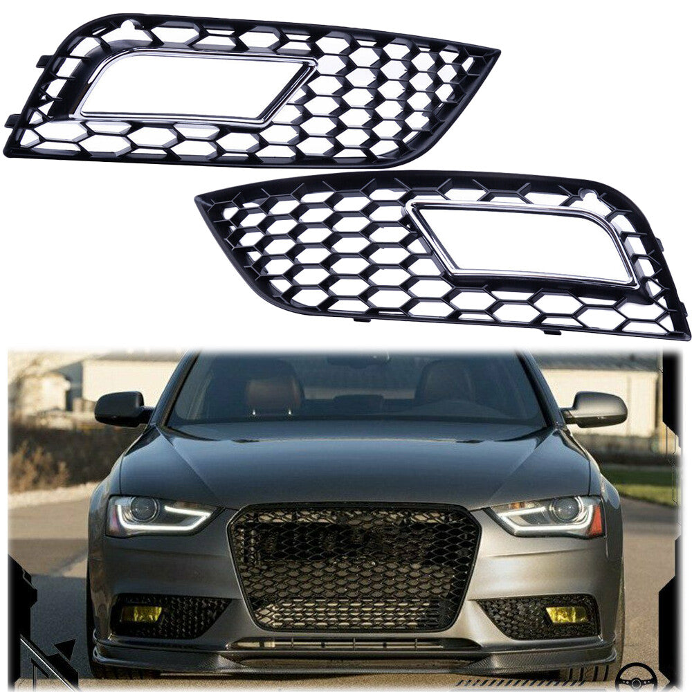 2-Piece Front Bumper Grill Fog Light Cover Trim for 2013-16 for Audi A4 B8.5 RS