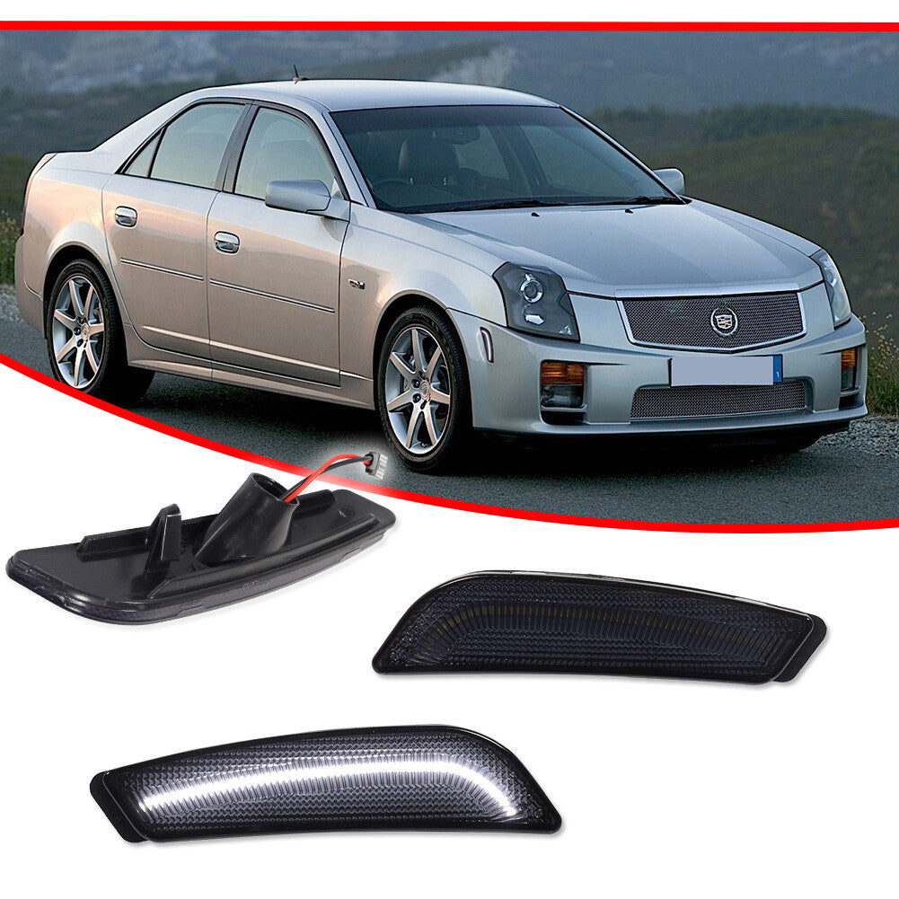 Suitable for 03-07 for Cadillac CTS CTS V front side marker lights with smoke lenses, white LED lights.
