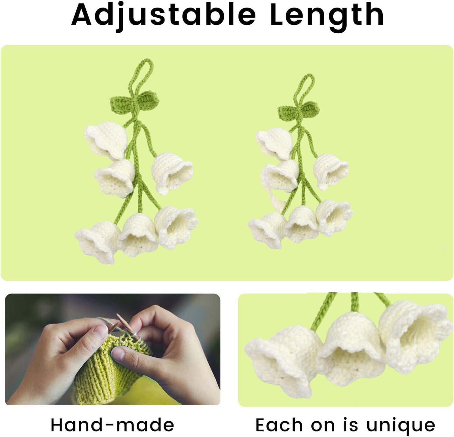 1Bell Flower Hand Knitted Cute Car Accessory for Rear View Mirror Hanging White