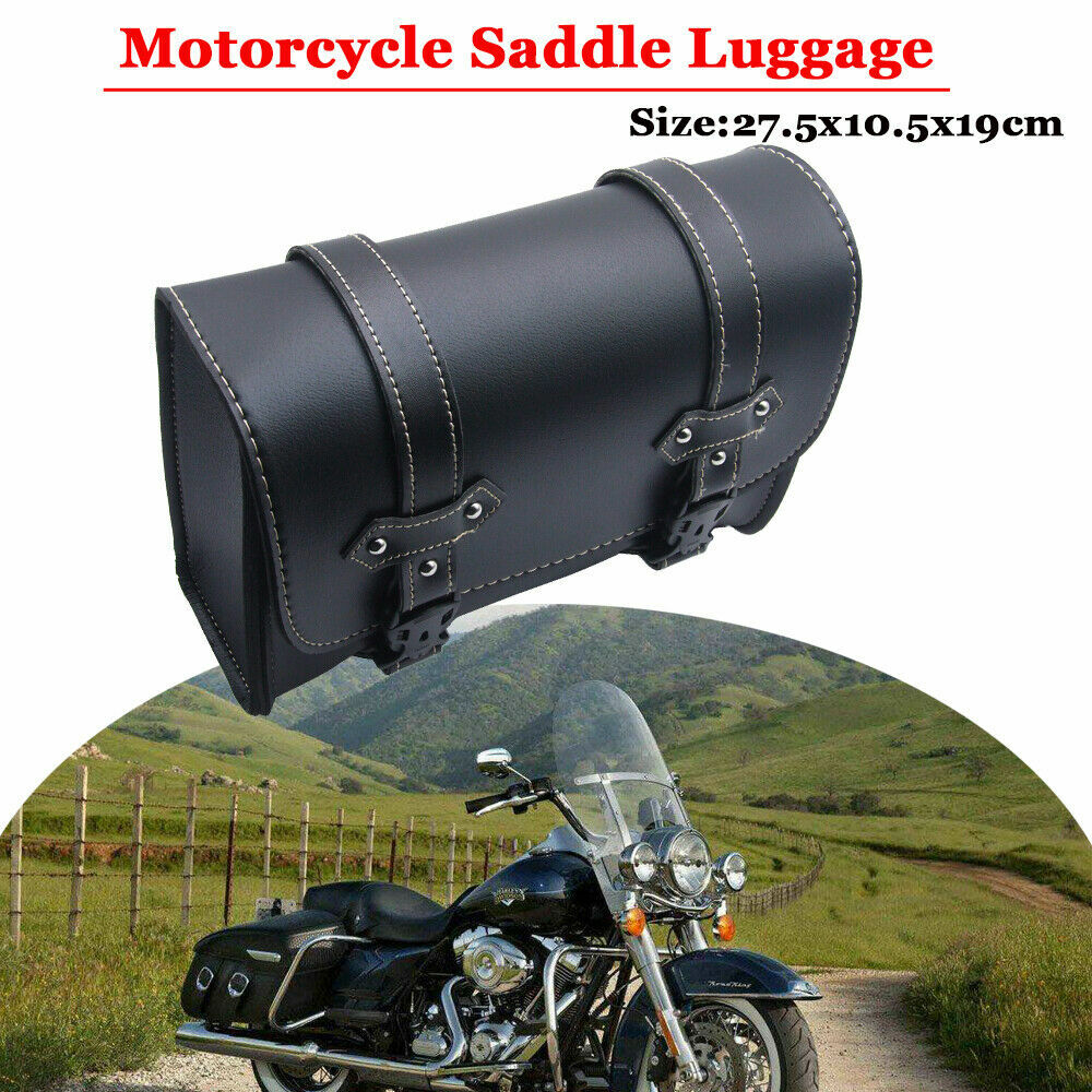 Motorcycle PU leather side saddle bag, luggage storage tool bag, saddle bag, black