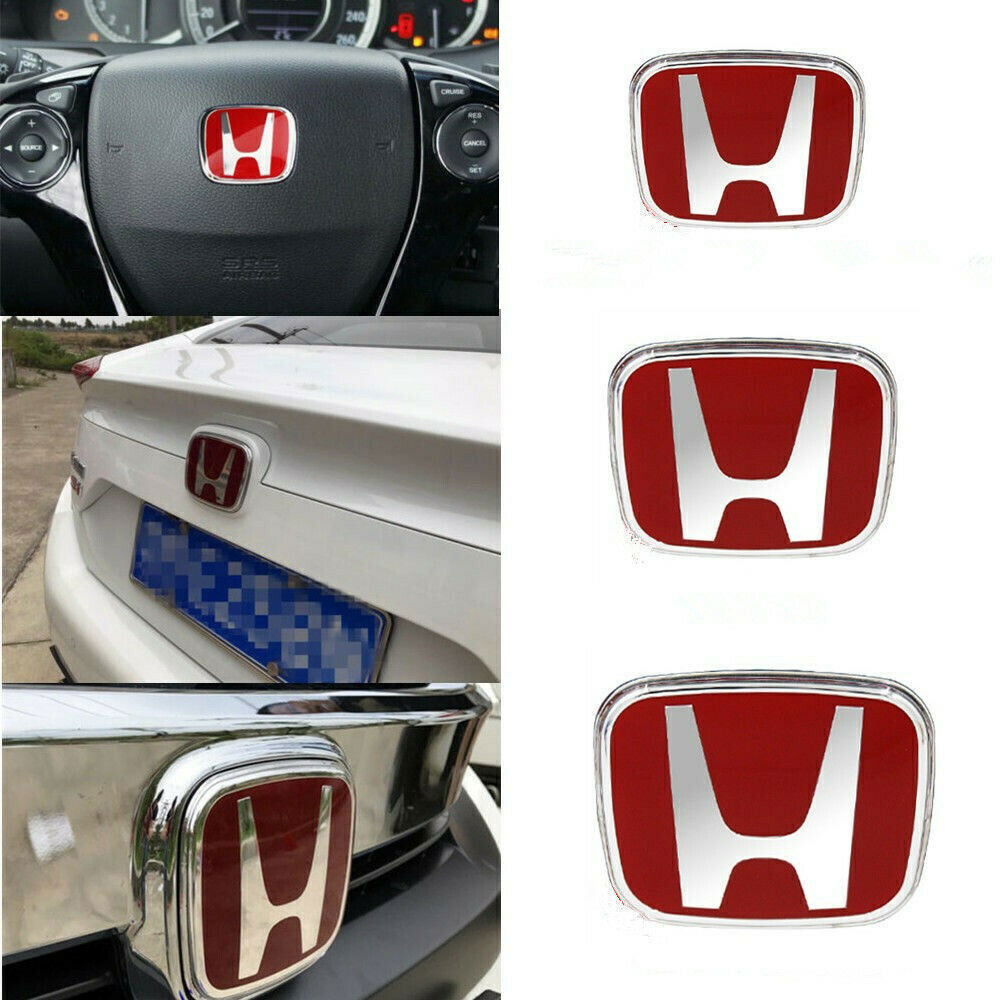 NEW 3PCS TYPE-R RED H STEERING FRONT REAR BADGE EMBLEM FOR 4DR for CIVIC 2016-2021