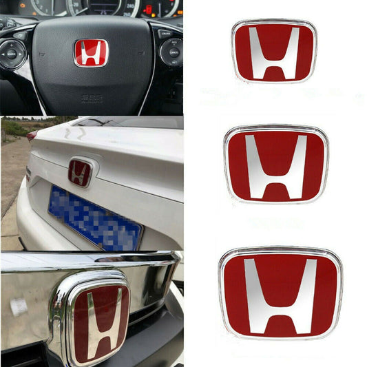 NEW 3PCS TYPE-R RED H STEERING FRONT REAR BADGE EMBLEM FOR 4DR for CIVIC 2016-2021