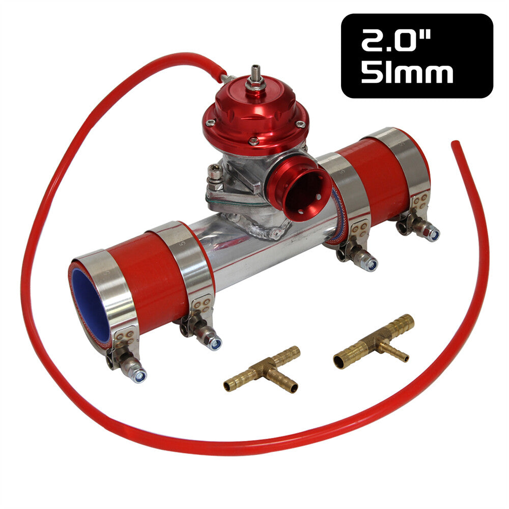 Type-RS 30PSI Blow Off Valve BOV+51mm Flange Pipe Adapter Silicone Hose Kit Red