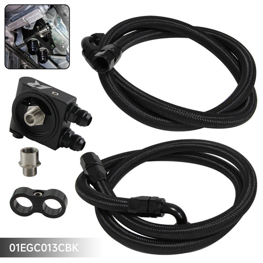 Uinversal AN10 Oil Filter Adapter Thermostat 73¡À0.5¡ã +1.4m/1.6m Hoses Kit Black