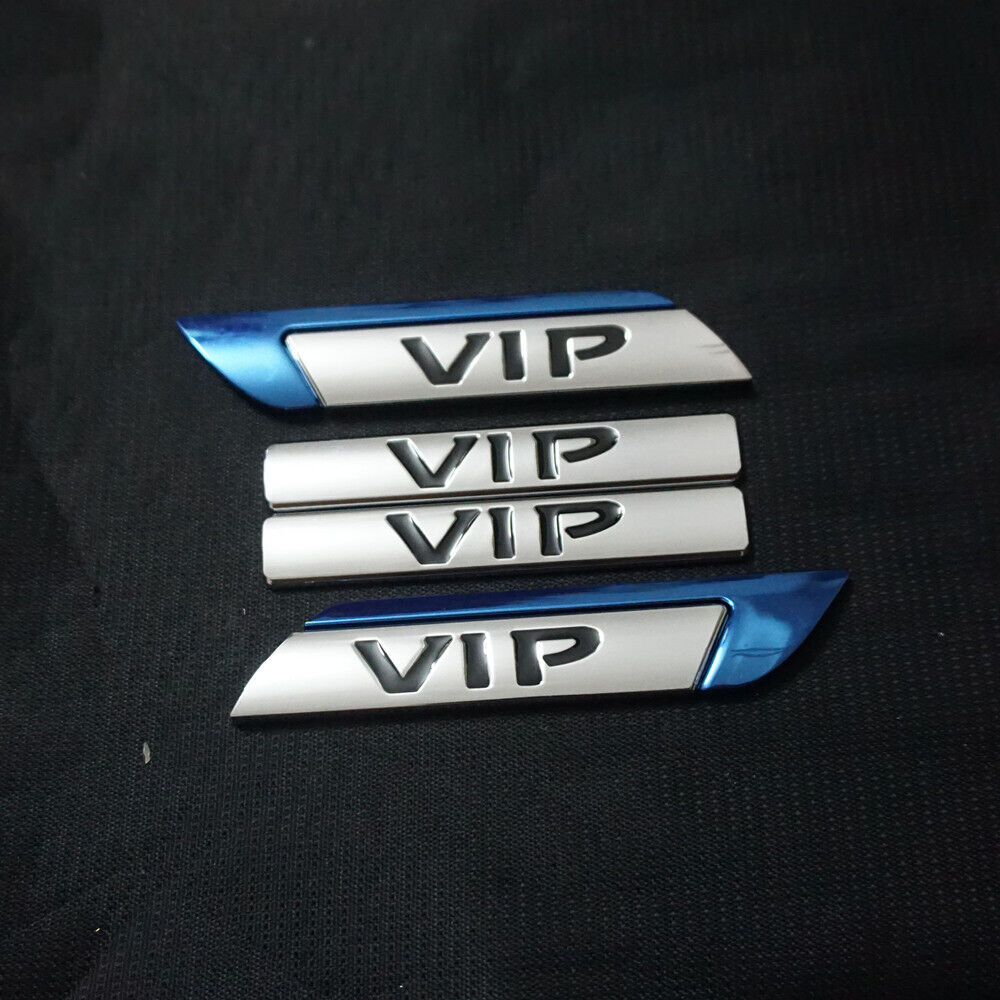 Pair Blue Chrome + 2x Silver VIP Metal Emblem Decal Sticker Badge Car Engine 4x4