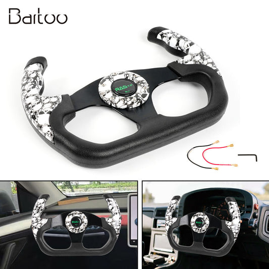 Universal U Shape Flat Drift Racing Leather Steering Wheel w/6 Holes Horn Button