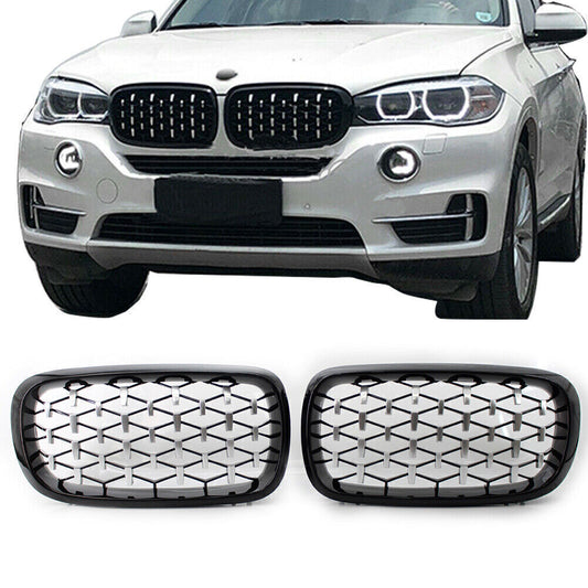 Front Grille Chrome Diamond Meteor Grill Mesh Fit for BMW X5 F15 2014-2016