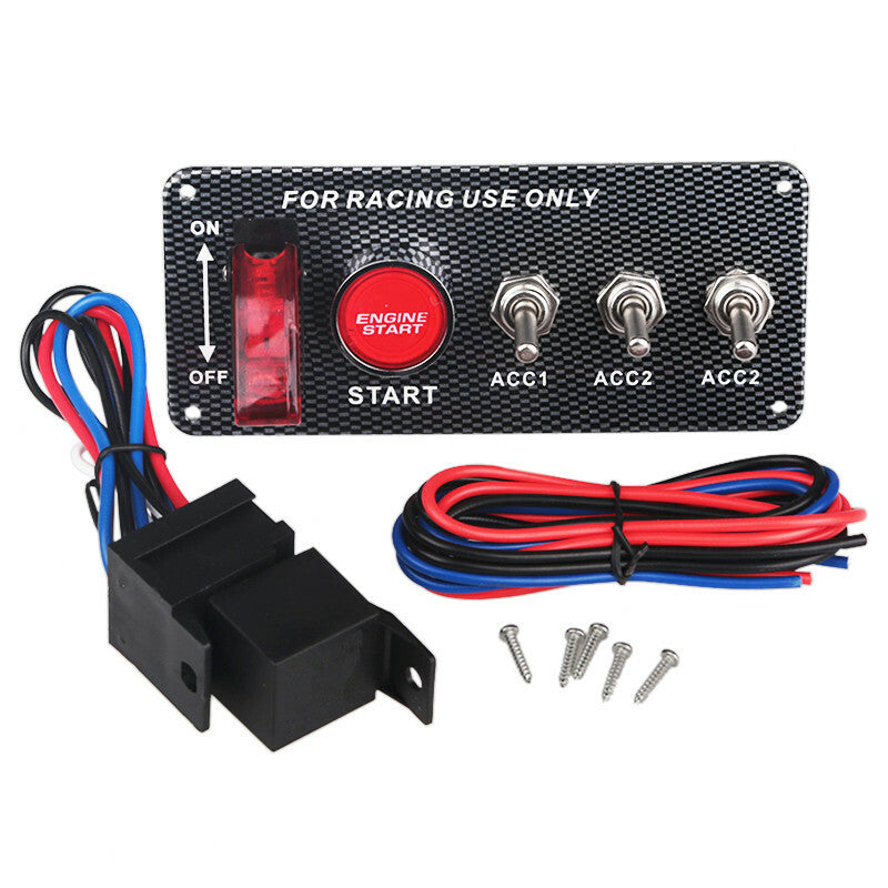 5in1 Car Ignition Button Panel Engine Start Push Button LED Toggle Carbon Panel