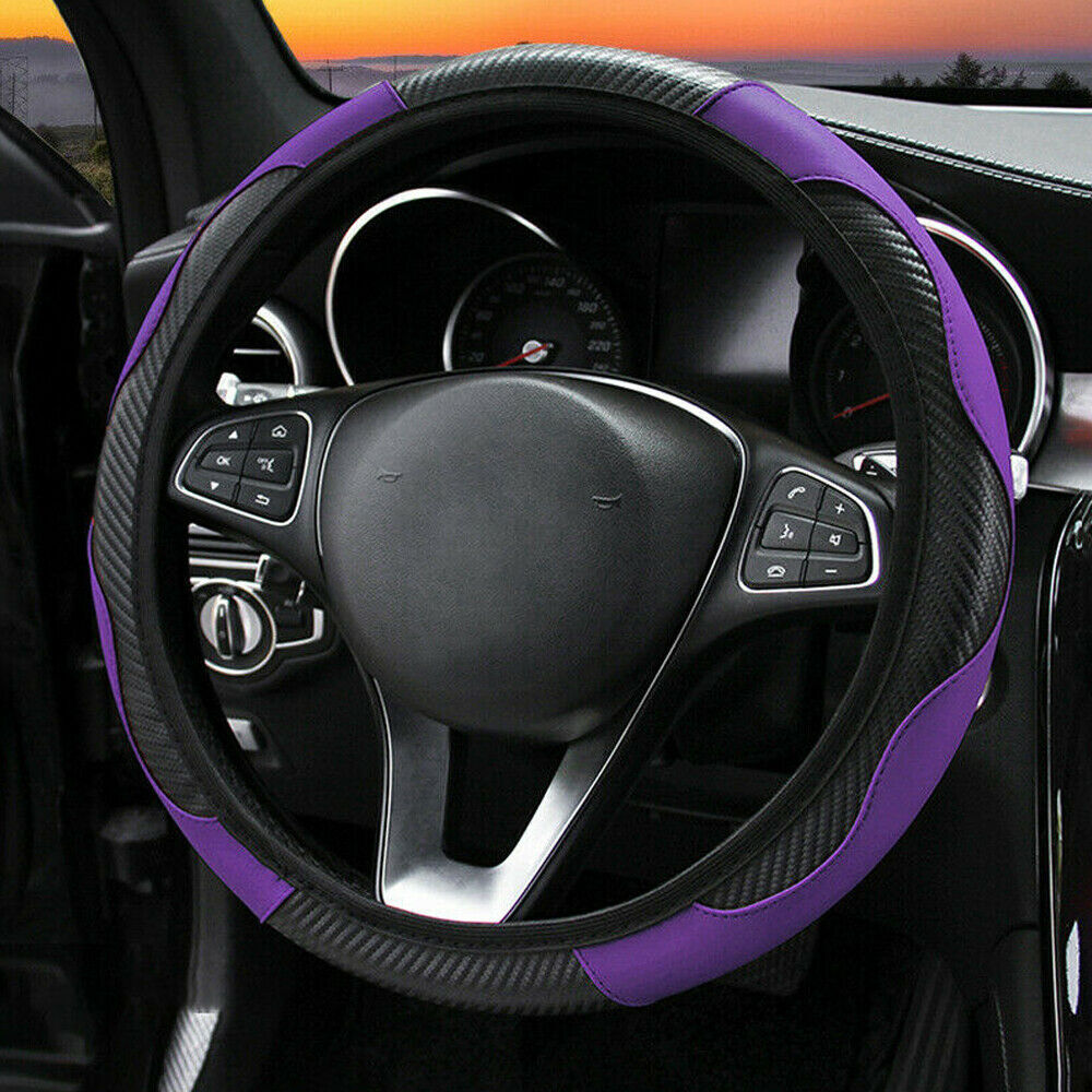 Universal Purple Microfiber Leather Car SUV Steering Wheel Cover 15 Accessories