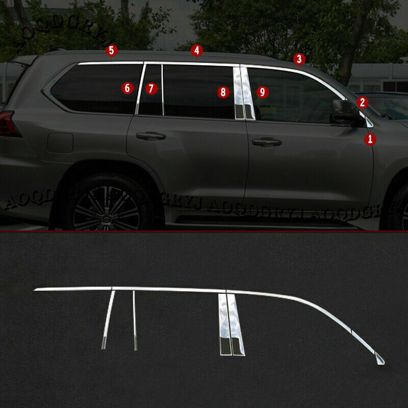18X for LEXUS LX570 2016-2021 Chrome Door Window Sill Strips  Pillar Posts Trim