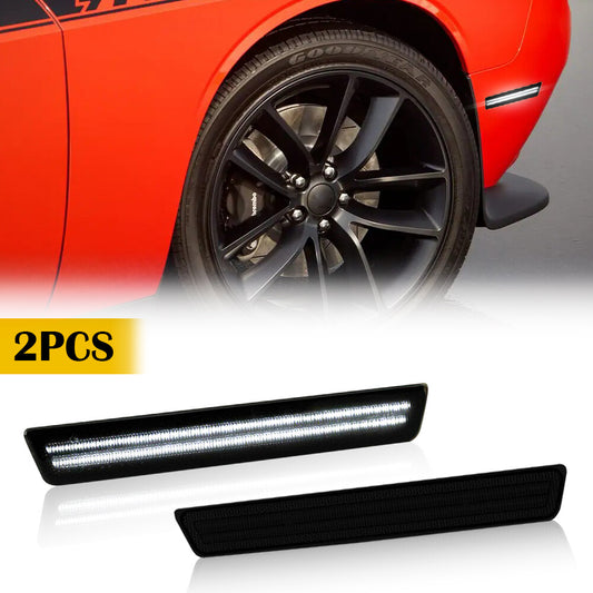 A pair of rear smoked side marker lights for 2015-2021 for Dodge Charger White LED Strip