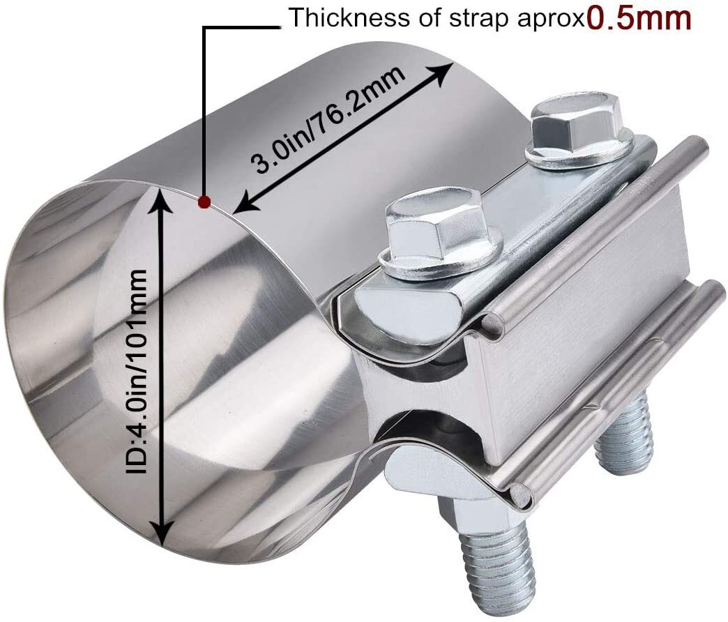 4-inch Butt connector with clip exhaust sleeve, stainless steel 2-piece exhaust clip