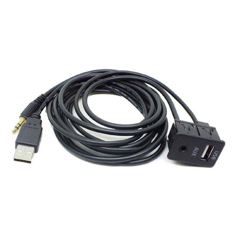 Car Dash Flush Mount USB Port Charger Panel 3.5mm AUX Extension Cable Adapter