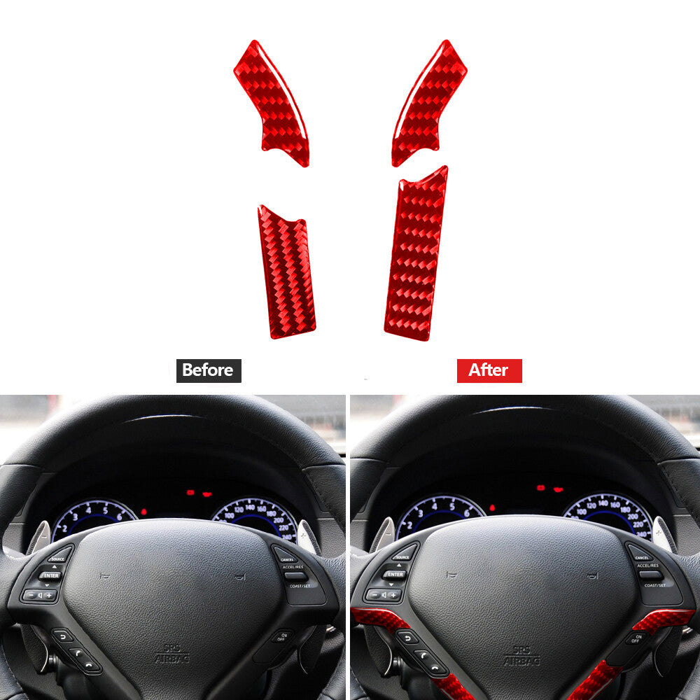 4Pcs Red Carbon Fiber Steering Wheel Accent Cover Trim for Infiniti G37 2010-13