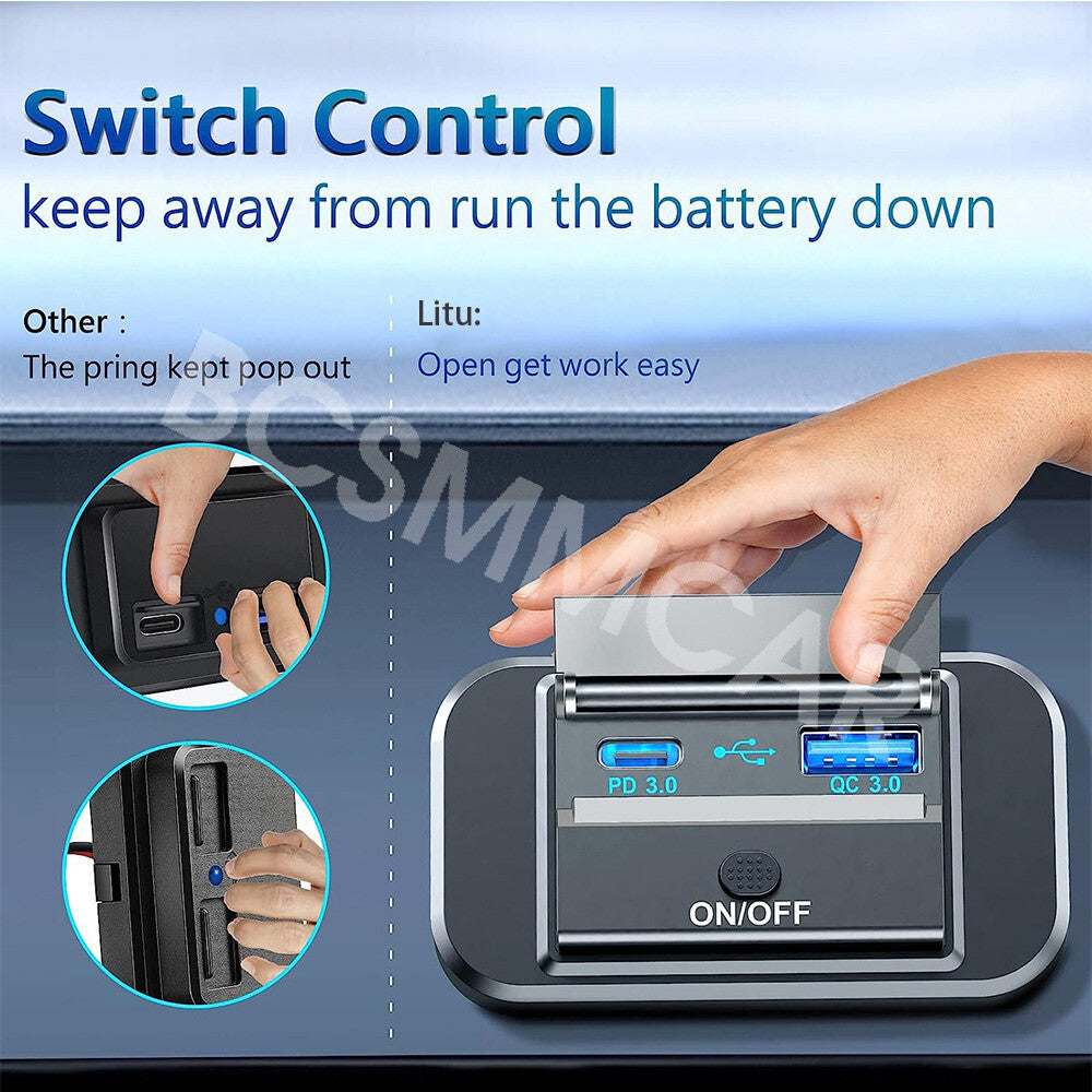 Car PD Type-C USB Port Fast Charger DC 12V-24V Socket Power Outlet Panel Charger